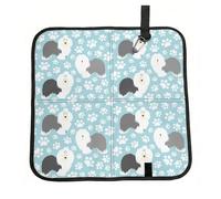 Hnnkloy Old English Sheepdog Background With Hand Drawn Paws Cute Cartoon,Folding Seat Mat, Oxford Cloth Sit Mat, Portable Seat Cushion for Outdoor Camping Traveling