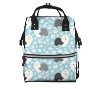 Hnnkloy Old English Sheepdog Background With Hand Drawn Paws Cute Cartoon, Large Capacity Mummy Backpack Diaper Bag Travel Backpack for Outdoor