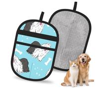 Hnnkloy Old English Sheepdog Pattern, 2 Pack Pet Hair Removal Gloves For Bed,Carpet,Clothes,Sofa,Static Grooming Glove For Dogs & Cats
