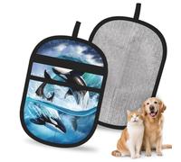 Hnnkloy Orca Killer Whales Wave, 2 Pack Pet Hair Removal Gloves For Bed,Carpet,Clothes,Sofa,Static Grooming Glove For Dogs & Cats