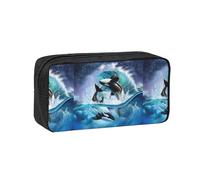 Hnnkloy Orca Killer Whales Wave, Big Capacity Pencil Case Portable Pen Pouch Stationery Bag for School Office