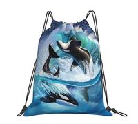 Hnnkloy Orca Killer Whales Wave, Drawstring Backpack Unisex Sport Gym Bag Casual Daypack Drawstring Sackpack