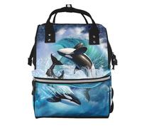 Hnnkloy Orca Killer Whales Wave, Large Capacity Mummy Backpack Diaper Bag Travel Backpack for Outdoor