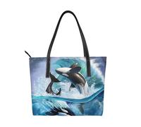 Hnnkloy Orca Killer Whales Wave,PU Leather Handbag Large Capacity Tote Bag Women's Shoulder Bag for Work Travel