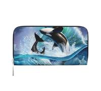 Hnnkloy Orca Killer Whales Wave, PU Leather Wallets Large Capacity Clutch Wallet for Men Women