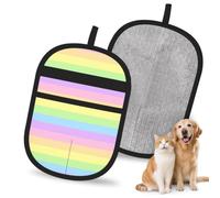 Hnnkloy Pastel Rainbow Striped, 2 Pack Pet Hair Removal Gloves For Bed,Carpet,Clothes,Sofa,Static Grooming Glove For Dogs & Cats