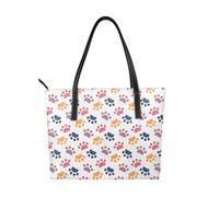 Hnnkloy Paw Pattern Animal Imprint On A White,PU Leather Handbag Large Capacity Tote Bag Women's Shoulder Bag for Work Travel