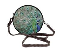 Hnnkloy Peacock Displaying Feathers Open Wings, PU Leather Shoulder Bag, Round Crossbody Bag - Circle Purse for Women
