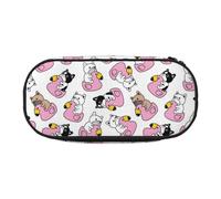 Hnnkloy Pen Bag Large Capacity Pencil Case 22cm Durable Storage,French Bulldog Flamingo Swimming Circle Doodle