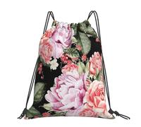 Hnnkloy Peony Flowers Rose Printing, Drawstring Backpack Unisex Sport Gym Bag Casual Daypack Drawstring Sackpack