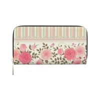 Hnnkloy Pink Floral Polka Dots Neutral Striped Combo Vintage Shabby Chic Flower Lace Pattern, PU Leather Wallets Large Capacity Clutch Wallet for Men Women