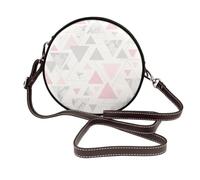 Hnnkloy Pink Grey Silver Geometric Triangle Marble, PU Leather Shoulder Bag, Round Crossbody Bag - Circle Purse for Women