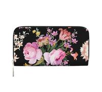 Hnnkloy Pink Roses Vintage On Nature Rose, PU Leather Wallets Large Capacity Clutch Wallet for Men Women