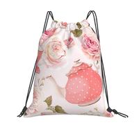Hnnkloy Pink Teapot Printed, Drawstring Backpack Unisex Sport Gym Bag Casual Daypack Drawstring Sackpack