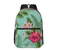 Hnnkloy Plumeria And Hibiscus Flowers Print Exotic Jungle Palm Leaf, 17 Inch Backpack With Pockets Casual Daypack Water Resistant School Bag
