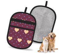 Hnnkloy Polka Dot And Heart Maroon, 2 Pack Pet Hair Removal Gloves For Bed,Carpet,Clothes,Sofa,Static Grooming Glove For Dogs & Cats