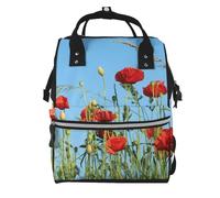 Hnnkloy Poppies On Blue Sky, Large Capacity Mummy Backpack Diaper Bag Travel Backpack for Outdoor