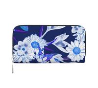 Hnnkloy Pretty White Flowers Blue Pattern, PU Leather Wallets Large Capacity Clutch Wallet for Men Women