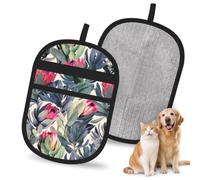 Hnnkloy Protea Paradise Printed, 2 Pack Pet Hair Removal Gloves For Bed,Carpet,Clothes,Sofa,Static Grooming Glove For Dogs & Cats