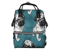 Hnnkloy Pug Dark Teal, Large Capacity Mummy Backpack Diaper Bag Travel Backpack for Outdoor