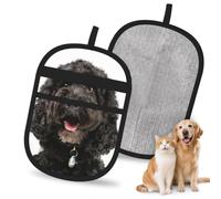 Hnnkloy Puppy Black Cockapoo, 2 Pack Pet Hair Removal Gloves For Bed,Carpet,Clothes,Sofa,Static Grooming Glove For Dogs & Cats