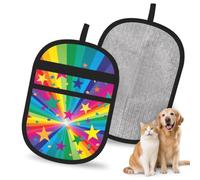 Hnnkloy Rainbow And Stars Confetti Rays, 2 Pack Pet Hair Removal Gloves For Bed,Carpet,Clothes,Sofa,Static Grooming Glove For Dogs & Cats