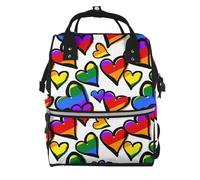 Hnnkloy Rainbow Colored Hearts Printed, Large Capacity Mummy Backpack Diaper Bag Travel Backpack for Outdoor