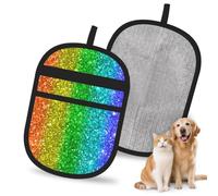 Hnnkloy Rainbow Looks Like With Sequin, 2 Pack Pet Hair Removal Gloves For Bed,Carpet,Clothes,Sofa,Static Grooming Glove For Dogs & Cats