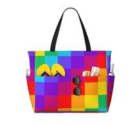 Hnnkloy Rainbow Plaid Pattern, Large Capacity Beach Bag Travel Shoulder Bag For Women - Waterproof Tote Handbag