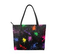 Hnnkloy Rainbow Splatter Neon On Dark,PU Leather Handbag Large Capacity Tote Bag Women's Shoulder Bag for Work Travel