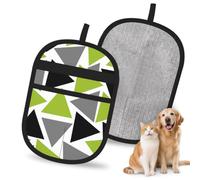 Hnnkloy Random Triangles Lime Green Gray Black On White, 2 Pack Pet Hair Removal Gloves For Bed,Carpet,Clothes,Sofa,Static Grooming Glove For Dogs & Cats