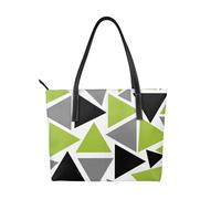 Hnnkloy Random Triangles Lime Green Gray Black On White,PU Leather Handbag Large Capacity Tote Bag Women's Shoulder Bag for Work Travel