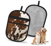 Hnnkloy Red And White Cowhide Printing, 2 Pack Pet Hair Removal Gloves For Bed,Carpet,Clothes,Sofa,Static Grooming Glove For Dogs & Cats