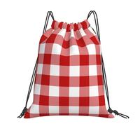 Hnnkloy Red And White Plaid, Drawstring Backpack Unisex Sport Gym Bag Casual Daypack Drawstring Sackpack