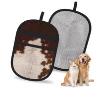 Hnnkloy Red Brown Cowhide, 2 Pack Pet Hair Removal Gloves For Bed,Carpet,Clothes,Sofa,Static Grooming Glove For Dogs & Cats