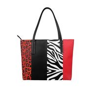 Hnnkloy Red Leopard And Zebra Animal,PU Leather Handbag Large Capacity Tote Bag Women's Shoulder Bag for Work Travel