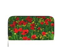 Hnnkloy Red Poppy Field Farm Meadow Landscape Print, PU Leather Wallets Large Capacity Clutch Wallet for Men Women