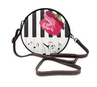 Hnnkloy Red Rose On Piano Musical Notes, PU Leather Shoulder Bag, Round Crossbody Bag - Circle Purse for Women