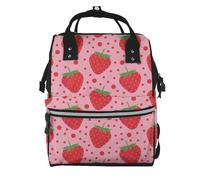 Hnnkloy Red Strawberry And Polka Dot, Large Capacity Mummy Backpack Diaper Bag Travel Backpack for Outdoor