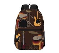 Hnnkloy Rock Pattern Of Retro Drums, 17 Inch Backpack With Pockets Casual Daypack Water Resistant School Bag