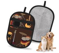 Hnnkloy Rock Pattern Of Retro Drums, 2 Pack Pet Hair Removal Gloves For Bed,Carpet,Clothes,Sofa,Static Grooming Glove For Dogs & Cats