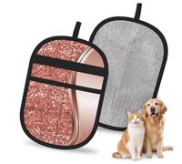 Hnnkloy Rose Gold Sparkle Glam Bling, 2 Pack Pet Hair Removal Gloves For Bed,Carpet,Clothes,Sofa,Static Grooming Glove For Dogs & Cats
