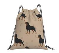 Hnnkloy Rottweiler Dog With Foot Prints And Bones, Drawstring Backpack Unisex Sport Gym Bag Casual Daypack Drawstring Sackpack