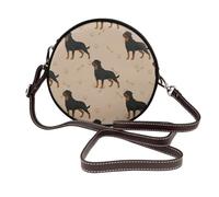 Hnnkloy Rottweiler Dog With Foot Prints And Bones, PU Leather Shoulder Bag, Round Crossbody Bag - Circle Purse for Women