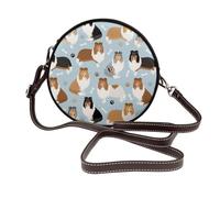 Hnnkloy Rough Collie Paws And Bones, PU Leather Shoulder Bag, Round Crossbody Bag - Circle Purse for Women