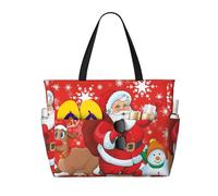 Hnnkloy Santa Reindeer And Snowman With Snowflake Printed, Large Capacity Beach Bag Travel Shoulder Bag For Women - Waterproof Tote Handbag