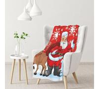 Hnnkloy Santa Reindeer And Snowman With Snowflake Printed,Soft Blanket for Couch Sofa Bed Warm Anti-Pilling Flannel Plush Throw Blanket 76 X 102 cm