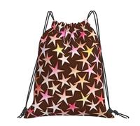 Hnnkloy Satin Stars Pink On Chocolate, Drawstring Backpack Unisex Sport Gym Bag Casual Daypack Drawstring Sackpack