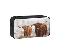 Hnnkloy Scottish Cow, Big Capacity Pencil Case Portable Pen Pouch Stationery Bag for School Office