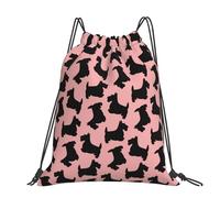 Hnnkloy Scottish Terrier Pattern Pink Black, Drawstring Backpack Unisex Sport Gym Bag Casual Daypack Drawstring Sackpack